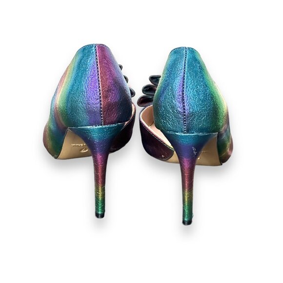 Rainbow metallic heels with bows by Betsey Johnson Size 7 - Picture 4 of 10